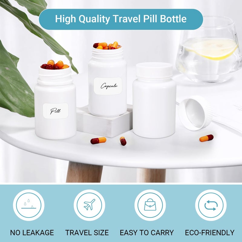 UMETASS White Pill Bottle, Empty Medicine Bottles with Screw Caps for Pills Capsules Vitamins, Food Grade Plastic Medicine Containers with Labels for Travel (1.7oz/50ml, 4 Pcs) - Image 3