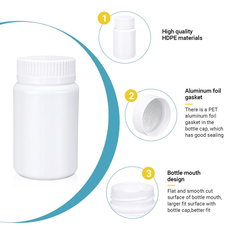 UMETASS White Pill Bottle, Empty Medicine Bottles with Screw Caps for Pills Capsules Vitamins, Food Grade Plastic Medicine Containers with Labels for Travel (1.7oz/50ml, 4 Pcs) - Image 2