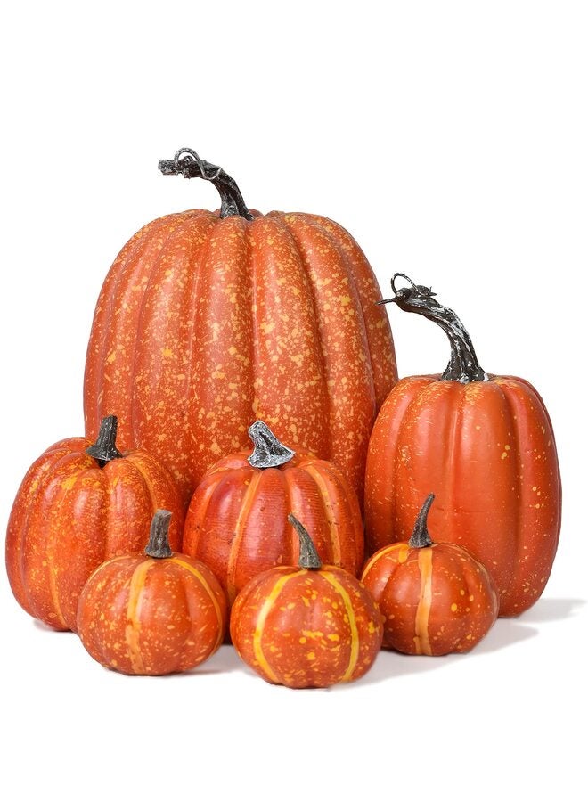 7 قطع من القرع الصناعي الكبير الواقعي، ديكور منزلي خريفي نابض بالحياة لتزيين طاولات حفلات الزفاف، وعرضها على الشرفات في عيد الشكر، وتنسيقات الحرف اليدوية؟ برتقالي؟ - Image 1