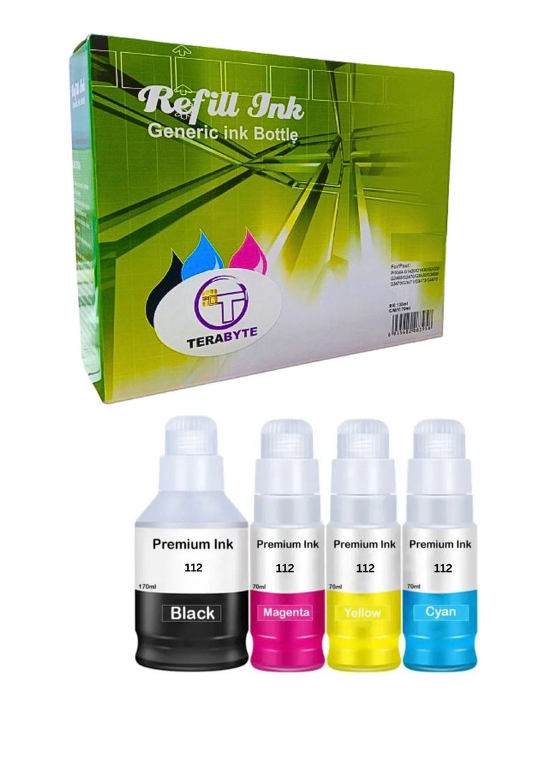 Terabyte 112 Ink Compatible with Epson 112 C13T06C14A C13T06C24A C13T06C34A C13T06C44A Ink Container Refill Ink Multipack for ECOTANK L6490 L6550 L6570 L6580 L1116 0 L15 0150 L15160 L15180(4-Pack) - Image 1