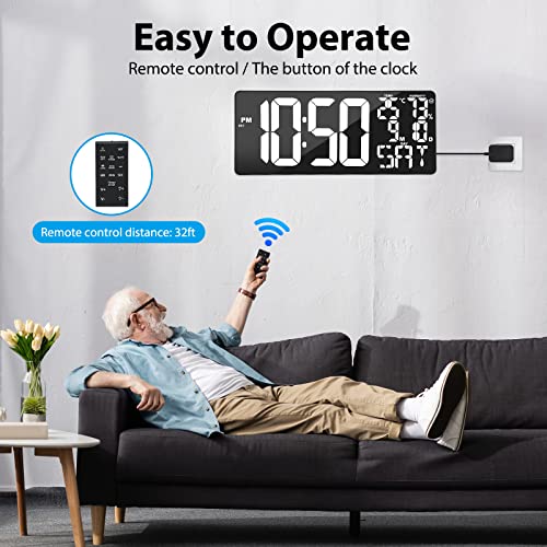 Xflyee 18 Inch Oversized Digital Wall Clock with Remote Control, Auto-Dimming, Temperature, Date/Day of Week, Large Display, Multi-Functional, White - Image 2