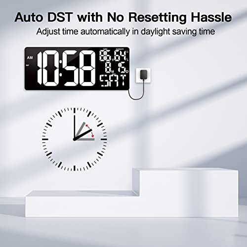 Xflyee 18 Inch Oversized Digital Wall Clock with Remote Control, Auto-Dimming, Temperature, Date/Day of Week, Large Display, Multi-Functional, White - Image 4