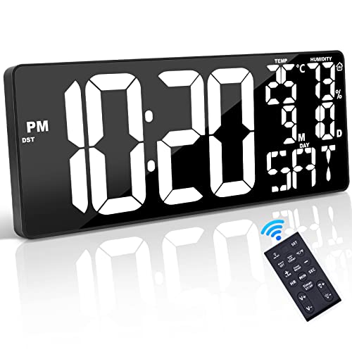 Xflyee 18 Inch Oversized Digital Wall Clock with Remote Control, Auto-Dimming, Temperature, Date/Day of Week, Large Display, Multi-Functional, White - Image 1