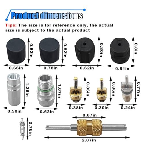 BDZMC 17PCS Car Air Conditioning Valve Core Kit R12 R134A Teflon Seal Cap Valve Kit with Removal Tool for High LowPressure AC Service Port Car HVAC AC Refrigerant Tool - Image 3