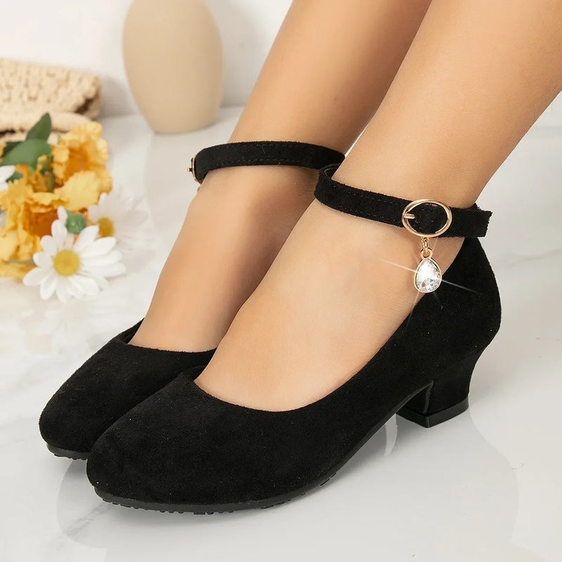 New Girls Dance Performance High Heels Little Girls Velvet Single Shoes Children''s Thick Heel Round Head Shoes Factory - Image 1