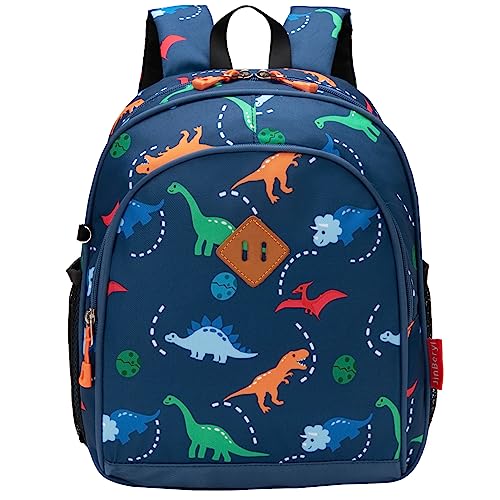 JinBeryl Toddler Backpack Boys, 12 Inch Kids Backpack for Preschool or Kindergarten, Dinosaur Navy Blue - Image 1