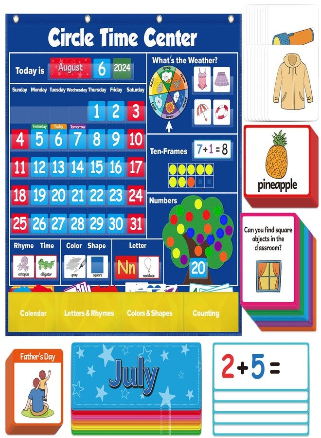 Skillify Circle Time Learning Center Pocket Chart Classroom Calendar for Kids, Weather Chart Counting Alphabet Ten Frame Color, Kindergarten Preschool Classroom Must Haves Pre K Learning Activities - Image 1