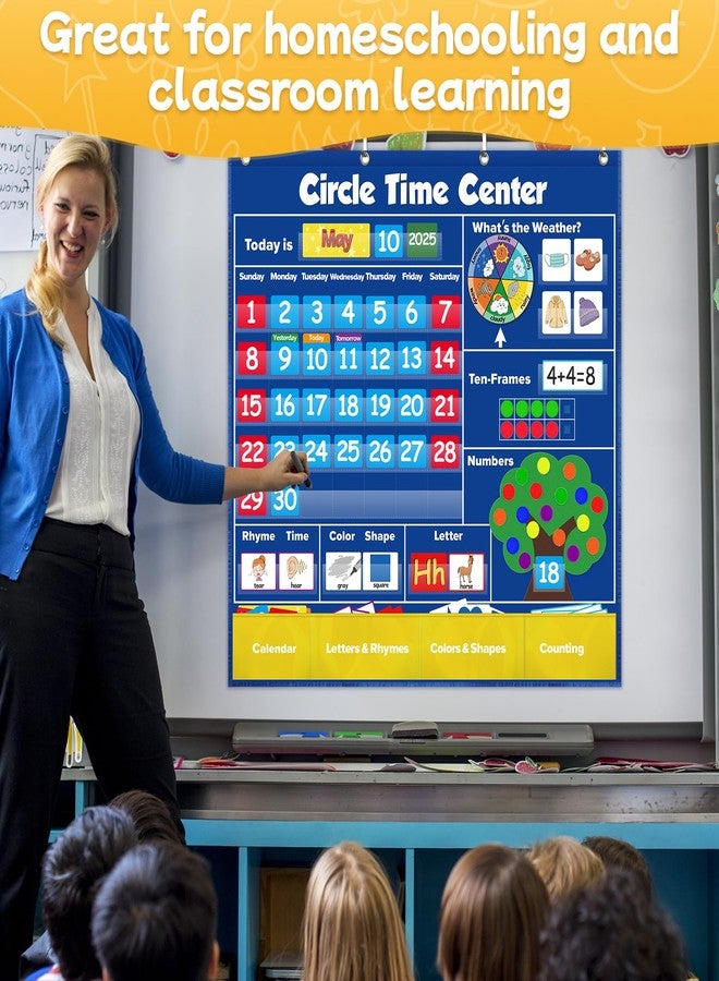 Skillify Circle Time Learning Center Pocket Chart Classroom Calendar for Kids, Weather Chart Counting Alphabet Ten Frame Color, Kindergarten Preschool Classroom Must Haves Pre K Learning Activities - Image 5