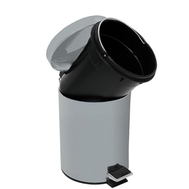 Stainless-Steel Lidded Wastebasket, Basket Trash Can With Foot Pedal for Touchless Use & Comfortable Handle, Waste Bin With Inner Plastic Bucket To Clean Easily, (5 Liters) (Grey) - Image 3