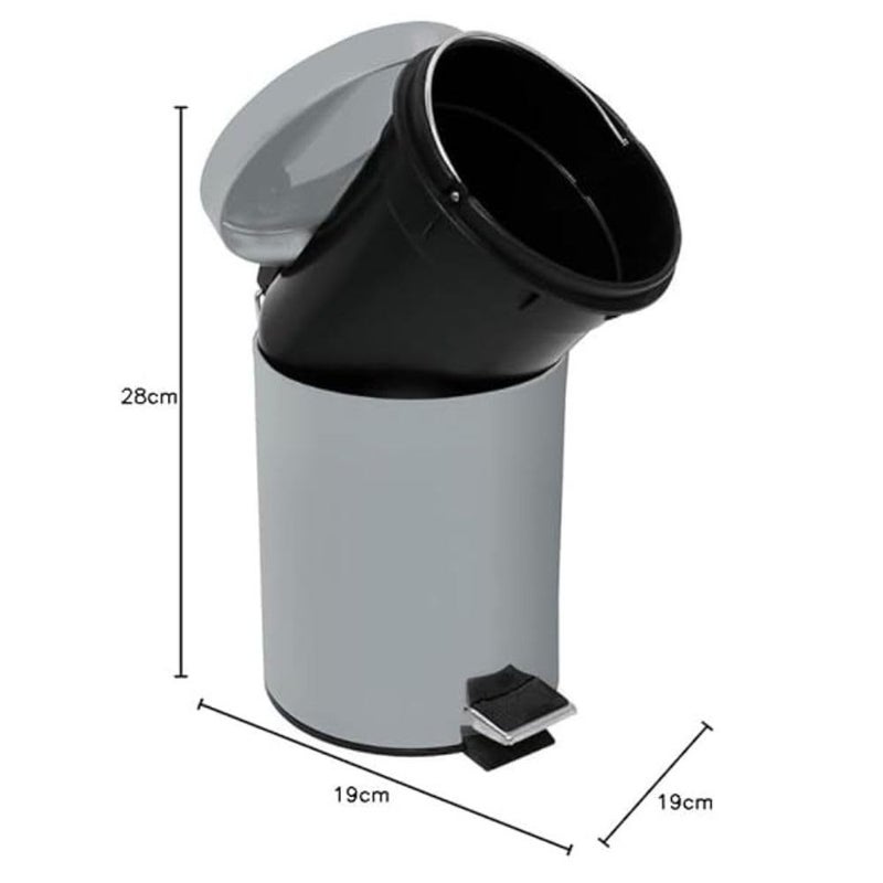 Stainless-Steel Lidded Wastebasket, Basket Trash Can With Foot Pedal for Touchless Use & Comfortable Handle, Waste Bin With Inner Plastic Bucket To Clean Easily, (5 Liters) (Grey) - Image 5