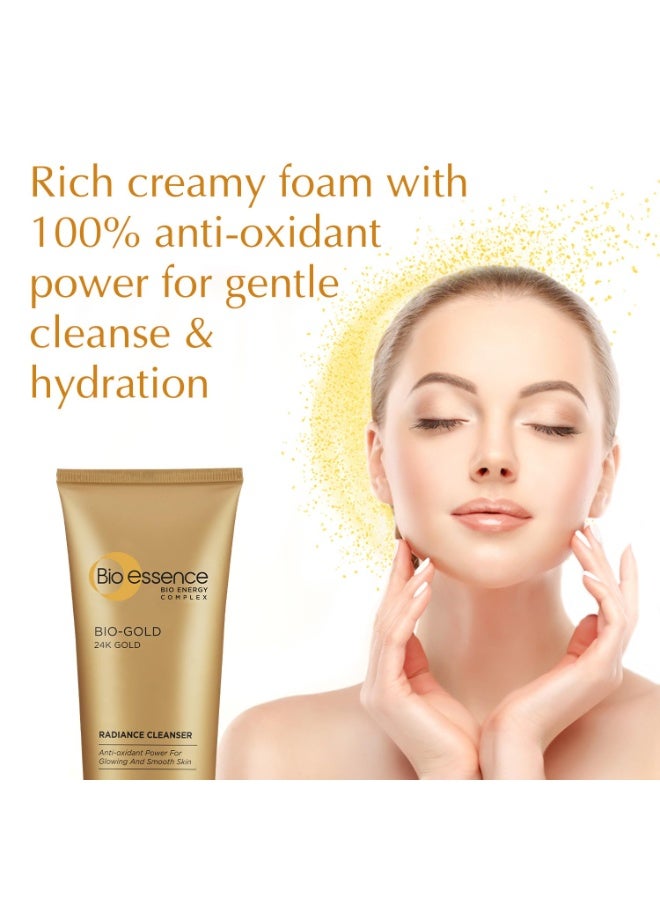 Bio Essence 24K Gold Radiance Face Cleanser, Niacinamide Face Wash for Women, Collagen Amino Acid, Hydrating Face Cleanser for Glowing Skin, Ideal for All Skin Types, Antioxidant, Anti Ageing, 100g - Image 3