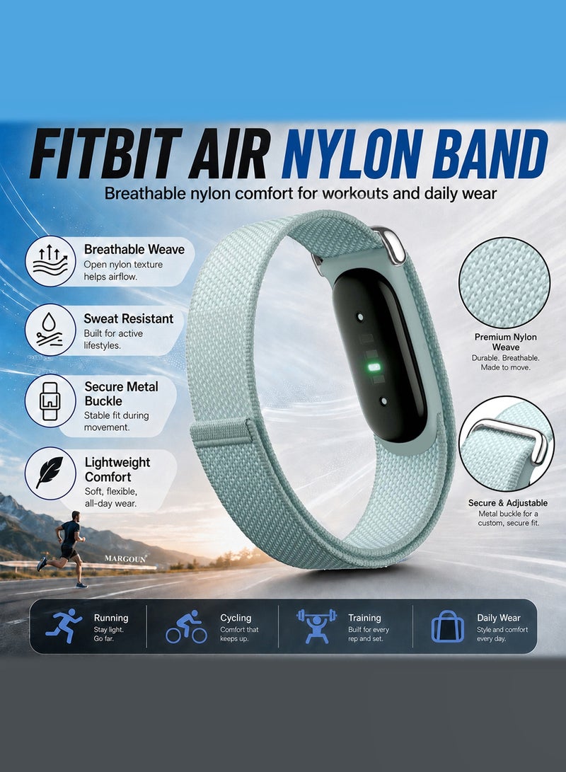CATANES Woven Nylon Replacement Bands for Google Fitbit Air – Breathable Stretch Elastic Sport Watch Straps – Comfortable Lightweight Wristband for Screenless Tracker - Fog - Image 3