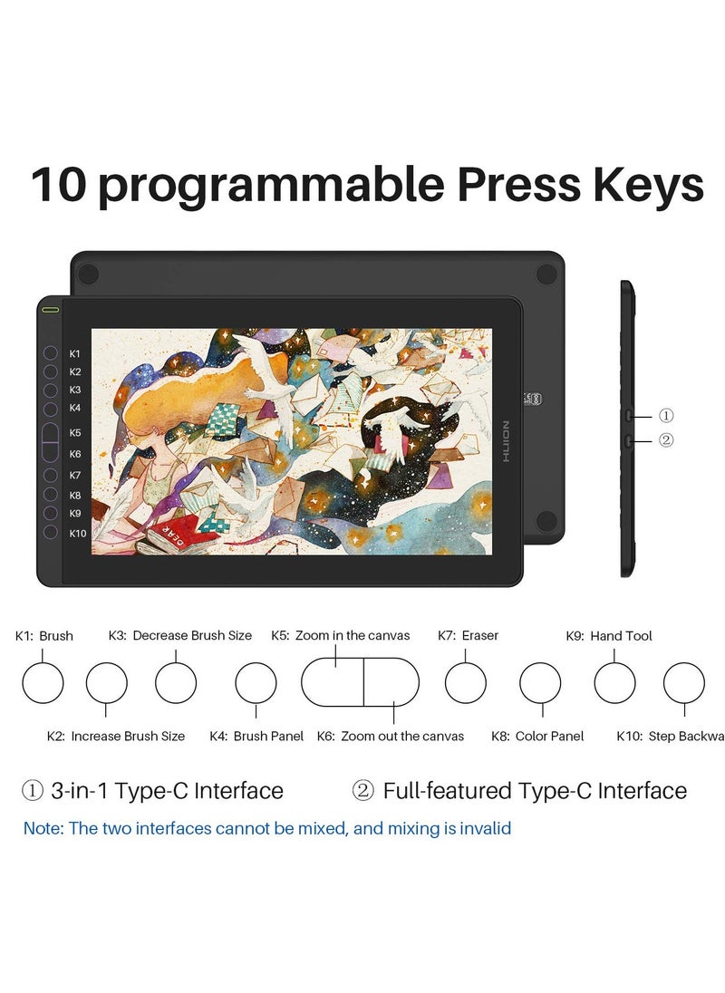 KAMVAS 16 Graphics Drawing Tablet with Full-Laminated Screen Anti-Glare 10 Express Keys Android Support Battery-Free Stylus 8192 Pen Pressure Tilt Adjustable Stand - 15.6 Inch Pen Display-GS1562