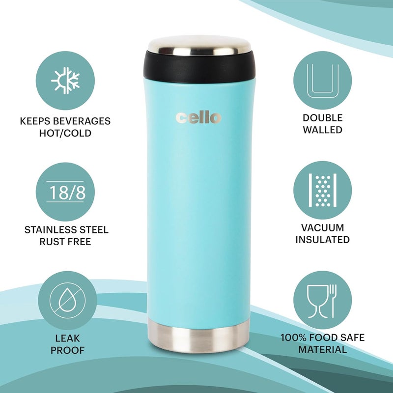 Cello Cello My Cup Vacusteel Flask with Mugs Gift Set | Leak-Proof Design & Rust-Resistant Flask | Ideal for Coffee, Tea, Hot Chocolate, or Iced Beverages | 3 Unit, Blue - Image 2