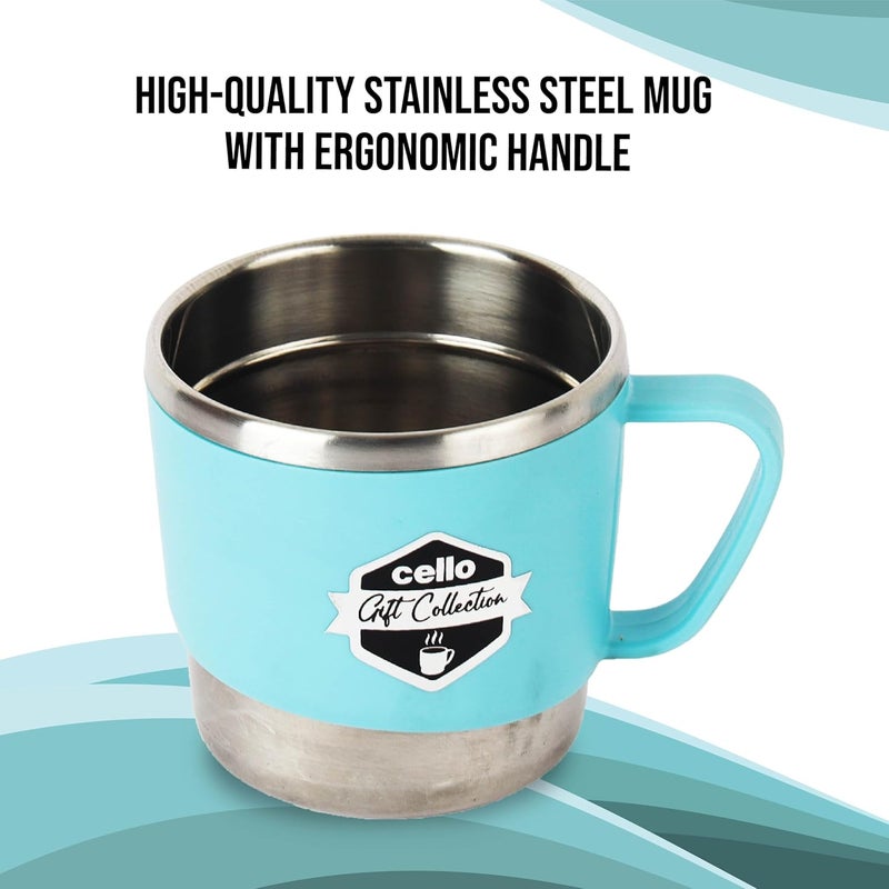 Cello Cello My Cup Vacusteel Flask with Mugs Gift Set | Leak-Proof Design & Rust-Resistant Flask | Ideal for Coffee, Tea, Hot Chocolate, or Iced Beverages | 3 Unit, Blue - Image 5