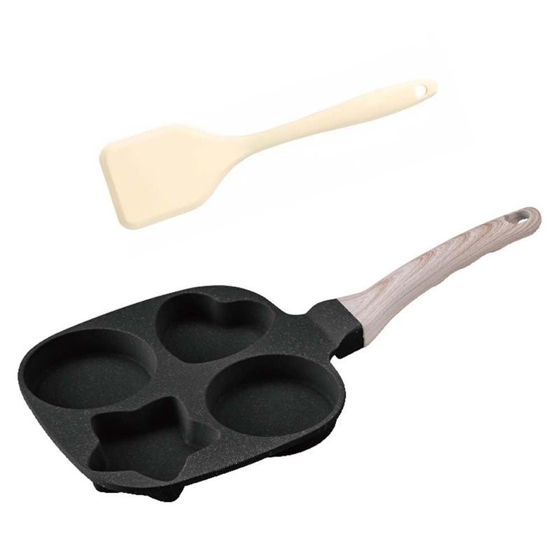 COUEMT Nonstick 4-Cup Divided Grill Skillet,Equipped with a silicone spatula, Healthy Granite Egg Frying Pan with Anti-scald Handle, Breakfast Skillet for Eggs, Pancakes, Bacon (Black) - Image 1