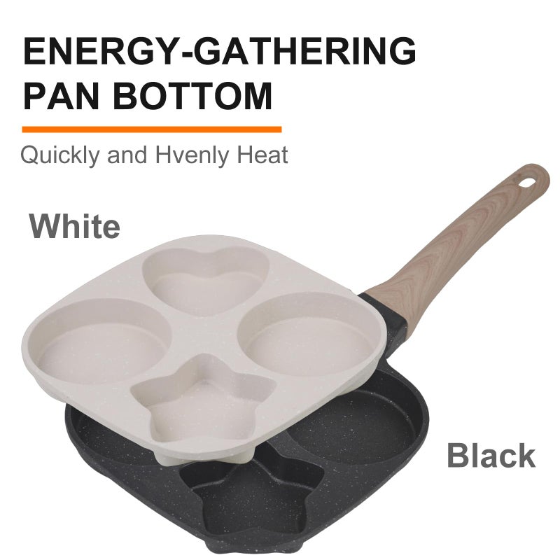 COUEMT Nonstick 4-Cup Divided Grill Skillet,Equipped with a silicone spatula, Healthy Granite Egg Frying Pan with Anti-scald Handle, Breakfast Skillet for Eggs, Pancakes, Bacon (Black) - Image 4