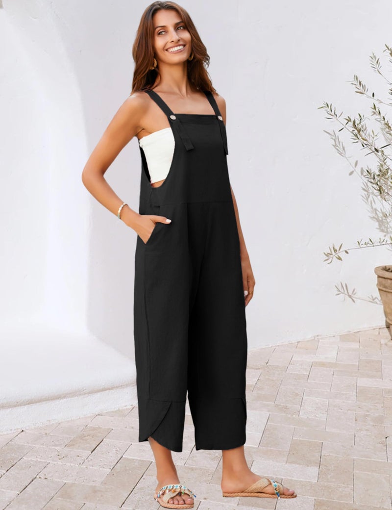 UANEO Womens Cotton Adjustable Casual Summer Bib Overalls Jumpsuits with Pockets (Black, XX-Large) - Image 5