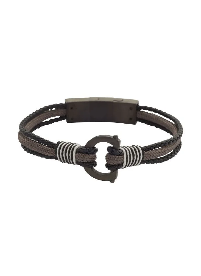 شيروتي 1881 CERRUTI CORDS GUN & BLK BLK LEATHER BRACELET