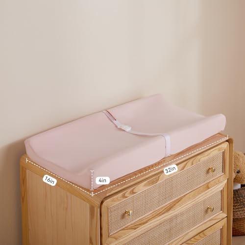 TILLYOU Changing Pad Cover Set in Soft Jersey Material Diaper Changing Pad Cover Girl - Fits 32"/34''x16 Contoured Pad for Babies,Peachy Pink & Lt Gray - Image 4