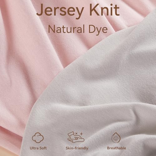 TILLYOU Changing Pad Cover Set in Soft Jersey Material Diaper Changing Pad Cover Girl - Fits 32"/34''x16 Contoured Pad for Babies,Peachy Pink & Lt Gray - Image 2
