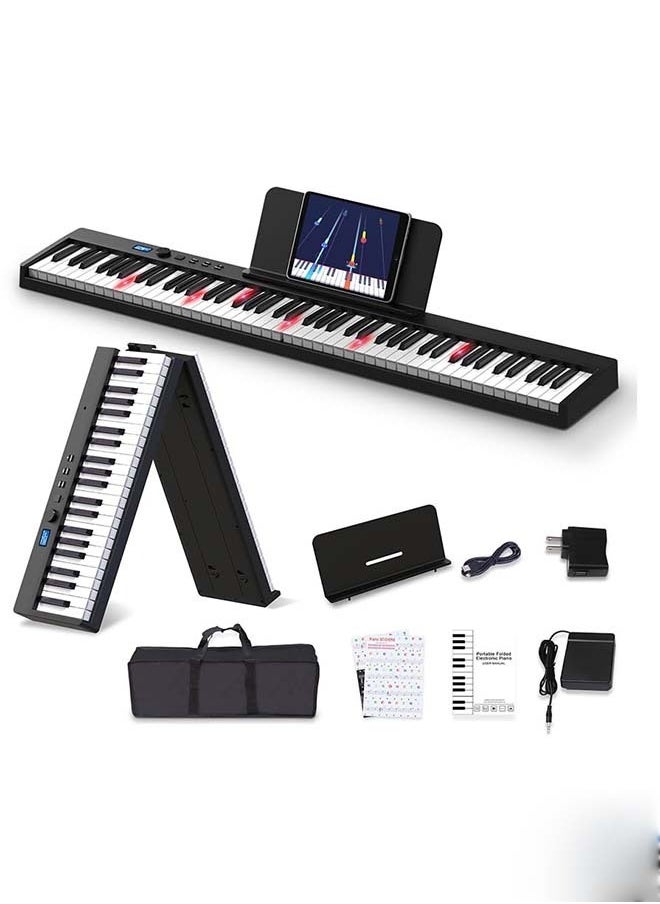 KONIX - 88-Key Foldable Digital Piano Keyboard, Full Size Semi-Weighted Keyboard, Portable Electric Piano w/MIDI, Split Function, Sustain Pedal & Carrying Bag for Beginner(Black with light) - Image 1
