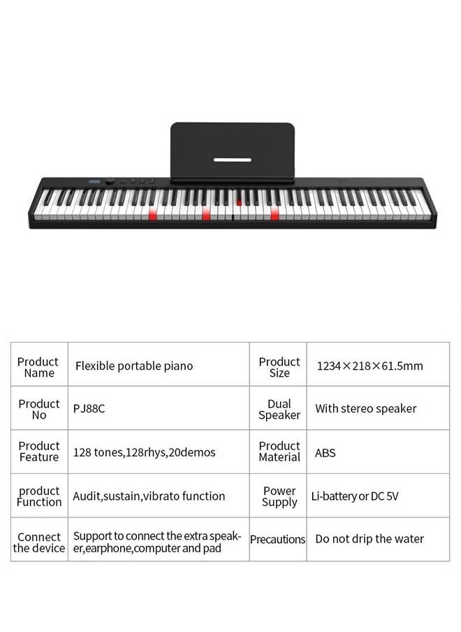 KONIX - 88-Key Foldable Digital Piano Keyboard, Full Size Semi-Weighted Keyboard, Portable Electric Piano w/MIDI, Split Function, Sustain Pedal & Carrying Bag for Beginner(Black with light) - Image 1