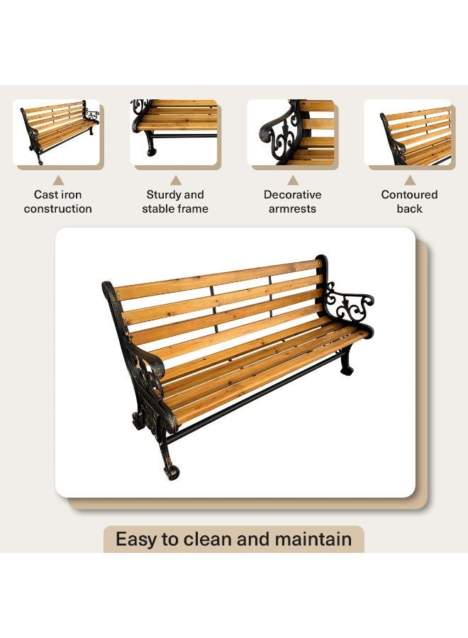 Pan Home مقعد أوسوكا الخارجي من الحديد الزهر لثلاثة أشخاص - بني - Image 2