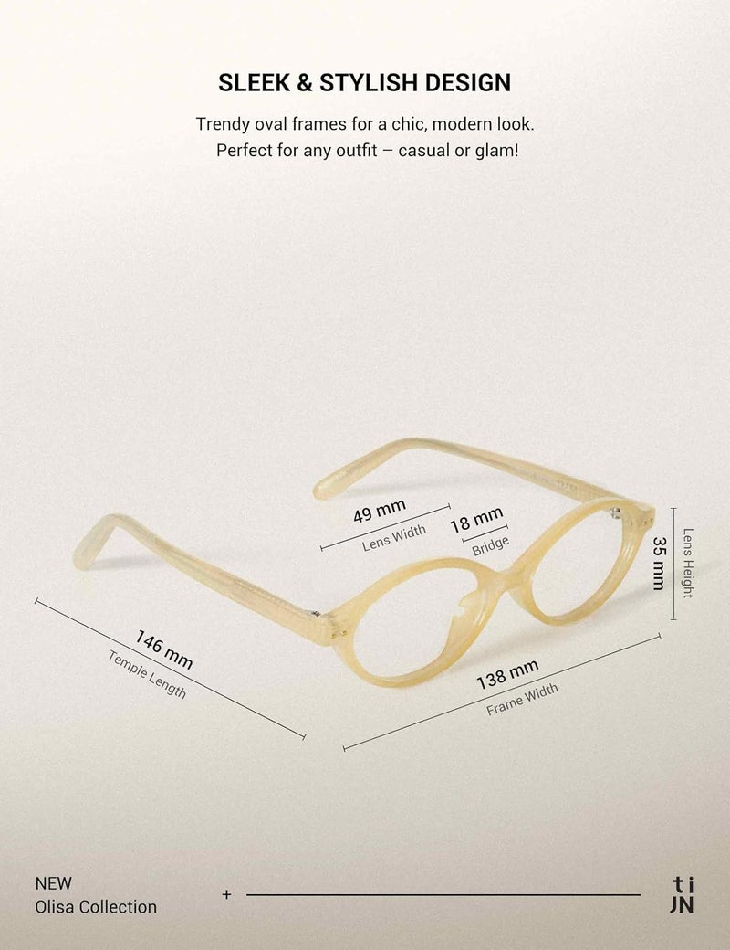 TIJN Olisa Blue Light Blocking Glasses for Women Men,Retro Oval Frame Bluelight Eyeglasses for Gaming/Computer/Screen, 06. Creamy Yellow, 49-18-146 - Image 3