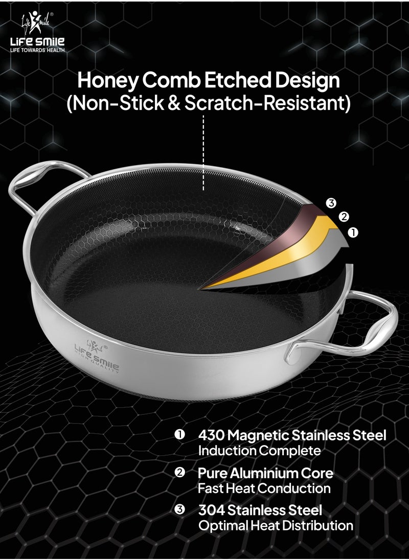 Life Smile LIFE SMILE Hybrid Non Stick Pure 18/10 Stainless Steel Cookware Set - Cooking Set 12-Piece Honeycomb Ultra Non Stick Coating Cookwares, 100% PFOA Steel Pots, PTFE and PFAS Free, Oven Safe Cooking Pots, Induction Base Pots and Pans Set  - Image 5