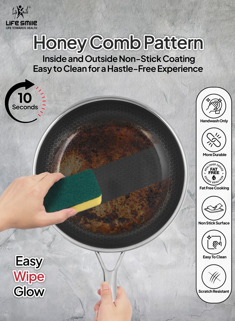 LIFE SMILE Hybrid Non Stick Pure 18/10 Stainless Steel Cookware Set - Cooking Set 12-Piece Honeycomb Ultra Non Stick Coating Cookwares, 100% PFOA Steel Pots, PTFE and PFAS Free Steel Cookware, Oven Safe Cooking Pots, Induction Base Pots and Pans Set