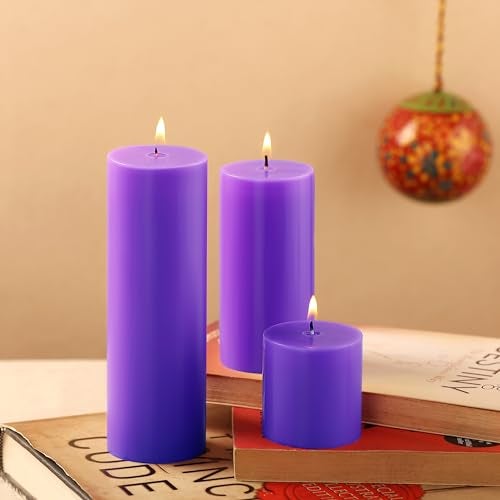 PROSPERRO LUMO by Parkash Candles Unscented Pillar Candles Set of 3 || 2x2, 2x4, 2x6 Inches || Paraffin Wax Candles || Home Decor (Purple) - Image 1