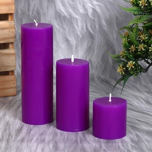 PROSPERRO LUMO by Parkash Candles Unscented Pillar Candles Set of 3 || 2x2, 2x4, 2x6 Inches || Paraffin Wax Candles || Home Decor (Purple) - Image 2