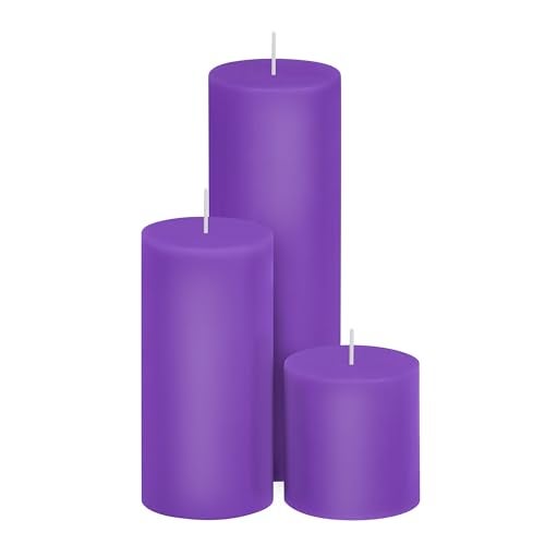PROSPERRO LUMO by Parkash Candles Unscented Pillar Candles Set of 3 || 2x2, 2x4, 2x6 Inches || Paraffin Wax Candles || Home Decor (Purple) - Image 5