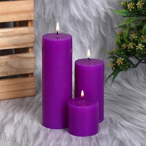 PROSPERRO LUMO by Parkash Candles Unscented Pillar Candles Set of 3 || 2x2, 2x4, 2x6 Inches || Paraffin Wax Candles || Home Decor (Purple) - Image 3