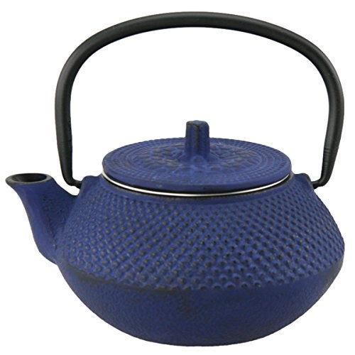 Creative Home Kyusu 10 oz Cast Iron Tea Pot with Removable Stainless Steel Infuser Basket Blue - Image 1