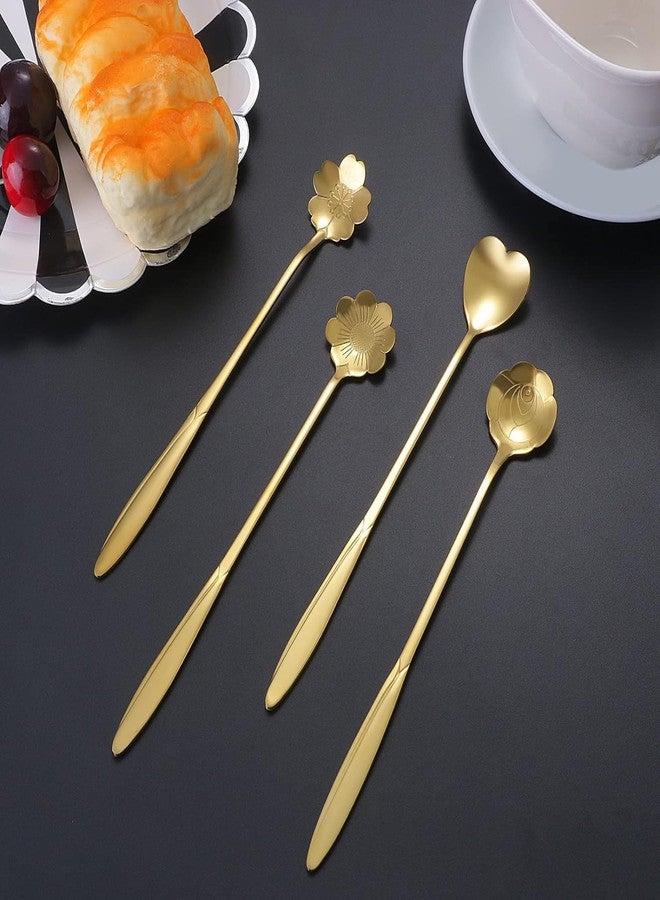 YONIMI Golden Spoon Set/Coffee Spoon/Dessert Spoon/Cutlery Kitchen Tableware/Stainless Steel Gold Flower Shape Coffee Spoon - Image 1