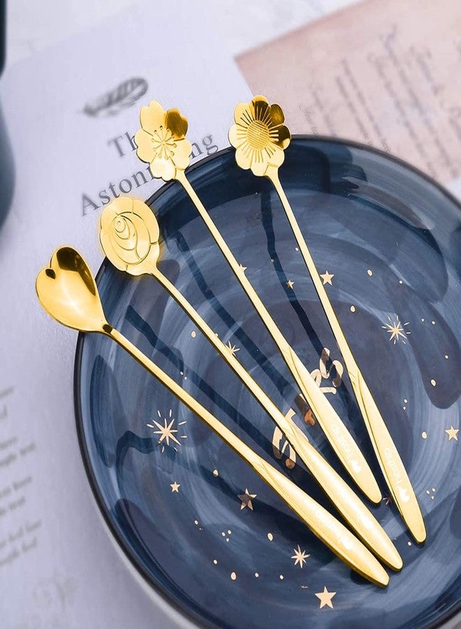 YONIMI Golden Spoon Set/Coffee Spoon/Dessert Spoon/Cutlery Kitchen Tableware/Stainless Steel Gold Flower Shape Coffee Spoon - Image 3