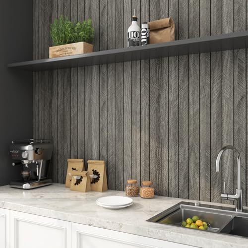 LaCheery Fluted Slat Wood Wall Panels Peel and Stick Black Gray Herringbone Wooden Panels for Interior Wall Decor 3d Flexible Self Adhesive Foam PVC Panel Roll Bedroom Bathroom Walls Covering 11.8x79" - Image 4