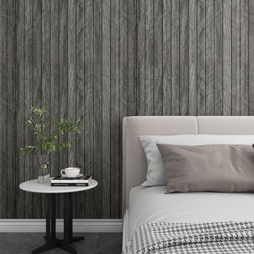 LaCheery Fluted Slat Wood Wall Panels Peel and Stick Black Gray Herringbone Wooden Panels for Interior Wall Decor 3d Flexible Self Adhesive Foam PVC Panel Roll Bedroom Bathroom Walls Covering 11.8x79" - Image 2