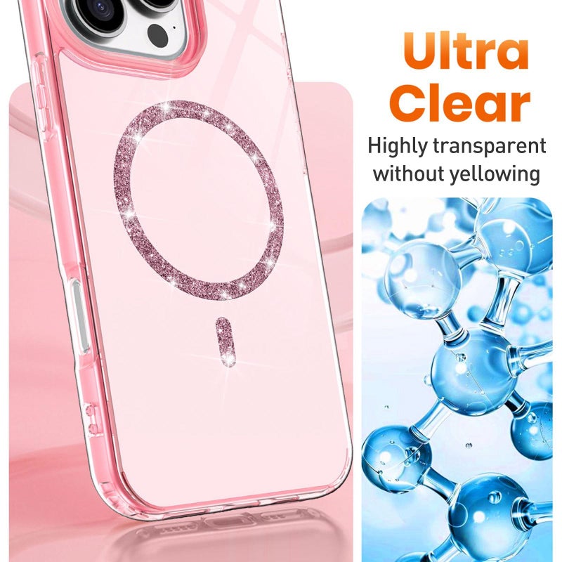 erorex For iPhone 11 Transparent MagSafe Glitter Powder Acrylic Phone Case(Pink) - Image 4
