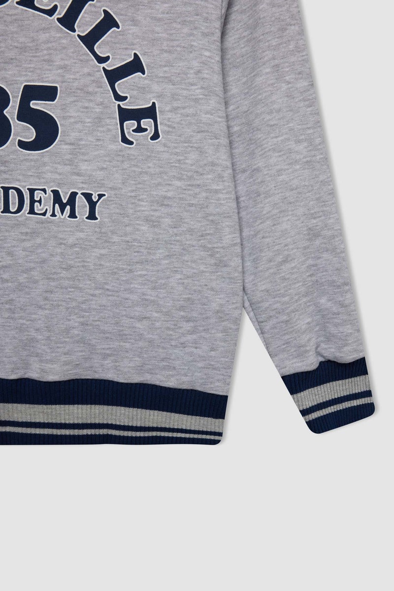 DeFacto Grey Boy Boy Text Printed Hooded Thick Sweatshirt Casual - Image 3