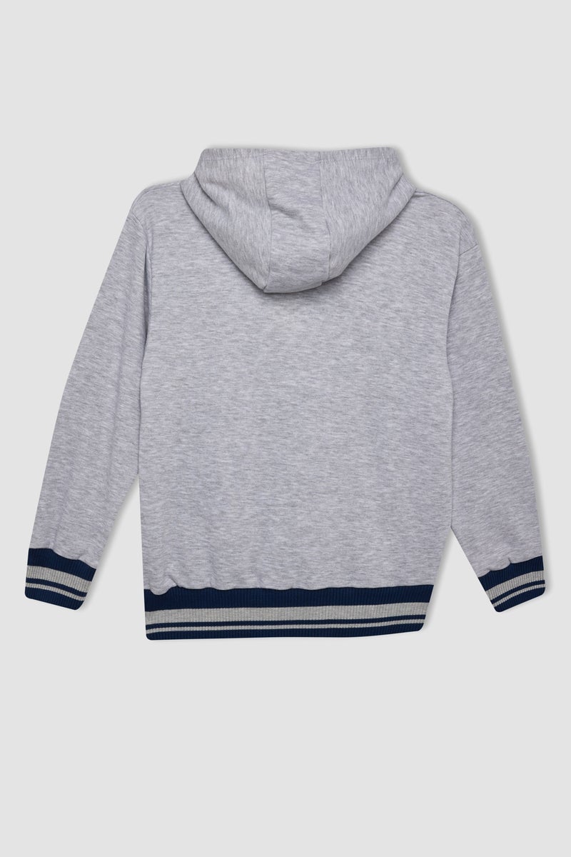 DeFacto Grey Boy Boy Text Printed Hooded Thick Sweatshirt Casual - Image 4