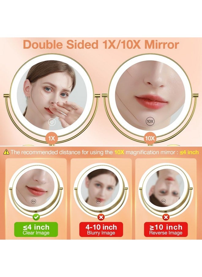 Benbilry 9” Wall Mounted Lighted Makeup Vanity Mirror With 3 Color Dimmable Lights, Super Large 1X/10X Magnifying Double Sided Led Cosmetic Mirror, 360° Swivel Extendable Round Shaving Mirror Gold  - Image 3
