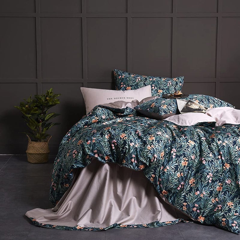 Duvet Cover King Size Set Boho Floral Pattern Vintage Soft Bedding Leaf Print Paisley Duvet Cover with Pillowcases