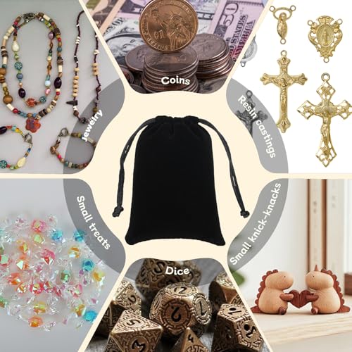 Tapleap Jewelry Bags, 12Pcs Black Velvet Coin Pouch, 3x4 Drawstring Bags, Wedding, Valentine's Day, For Wrapping Dnd Dice, Jewelry, Resin Runes, Mini Urns - Image 3