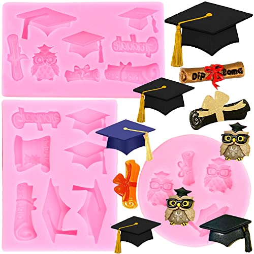 ZiXiang Graduation Silicone Mold Doctoral Cap Silicone Molds Diploma Scroll Graduate Fondant Mold Certificate Candy Molds Doctoral Hat Chocolate Mold For Cupcake Cake Decoration Set Of 3 - Image 1