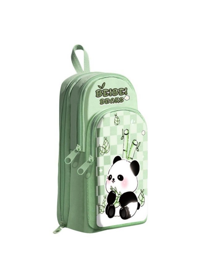 Prime Deals - PRIME DEALS Canvas Premium Pencil Case Hang able 6 Layer with 3 Compartment Cute Aesthetic Pencil Case for Girls Large Capacity Pencil Pouch for Kids Cute Stationary Gift for Kids (Panda Green) - Image 1