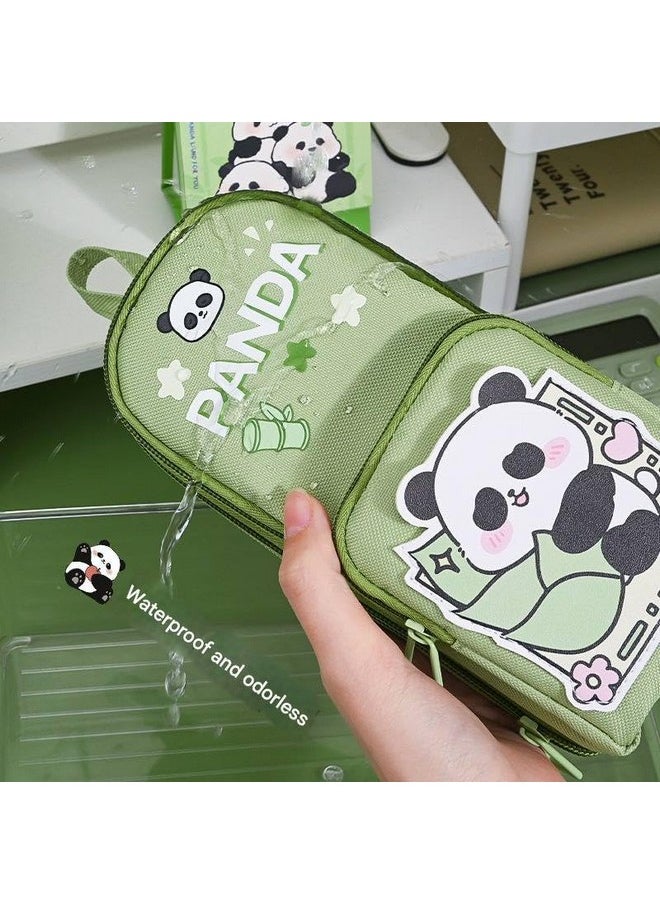 Prime Deals - PRIME DEALS Canvas Premium Pencil Case Hang able 6 Layer with 3 Compartment Cute Aesthetic Pencil Case for Girls Large Capacity Pencil Pouch for Kids Cute Stationary Gift for Kids (Panda Green) - Image 1