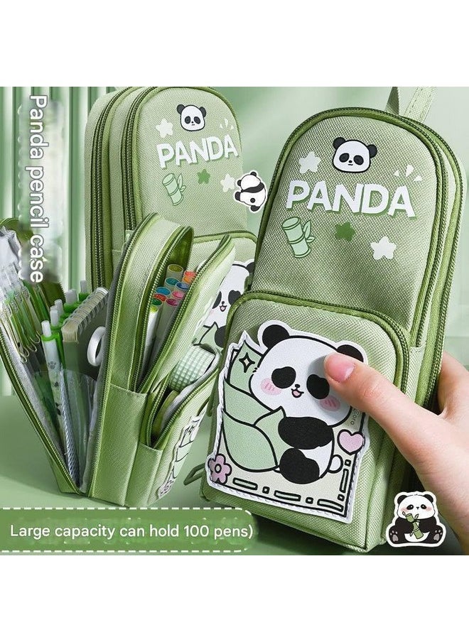 Prime Deals - PRIME DEALS Canvas Premium Pencil Case Hang able 6 Layer with 3 Compartment Cute Aesthetic Pencil Case for Girls Large Capacity Pencil Pouch for Kids Cute Stationary Gift for Kids (Panda Green) - Image 1